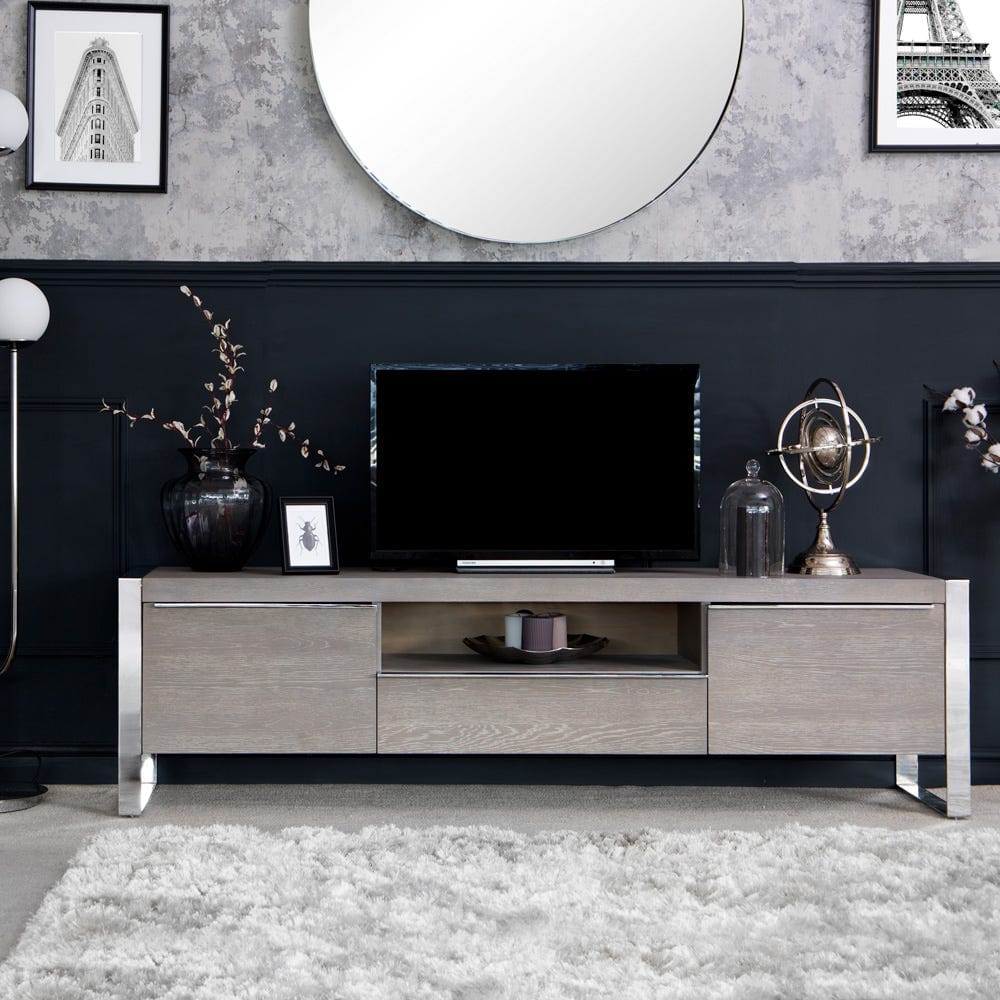 Milan Chrome &amp; Oak Large TV Unit