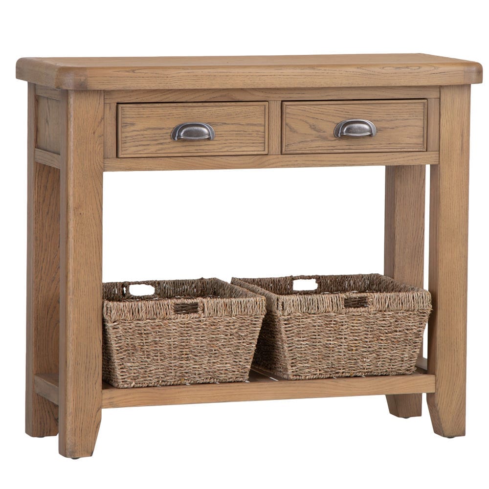 Wessex Smoked Oak Console Table with Wicker Baskets