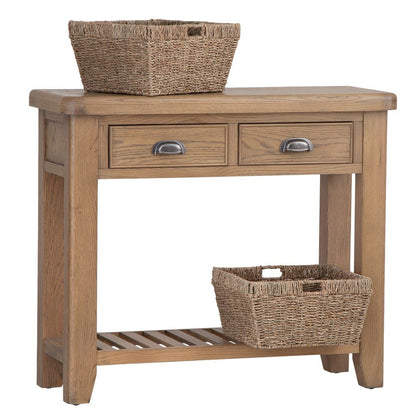 Wessex Smoked Oak Console Table with Wicker Baskets