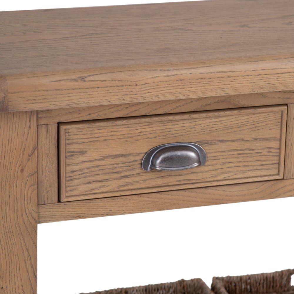 Wessex Smoked Oak Console Table with Wicker Baskets