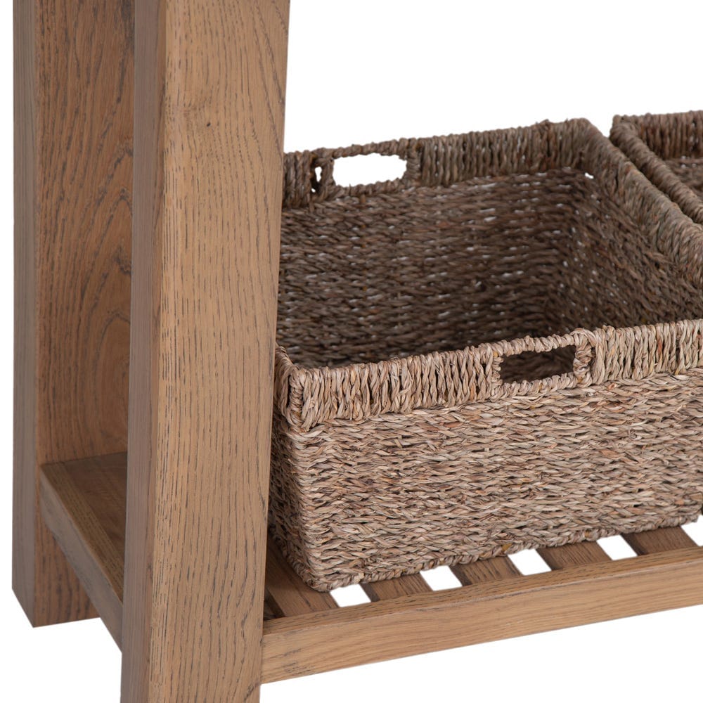 Wessex Smoked Oak Console Table with Wicker Baskets