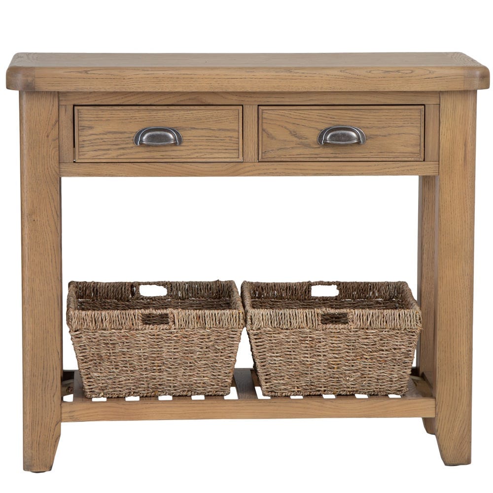 Wessex Smoked Oak Console Table with Wicker Baskets