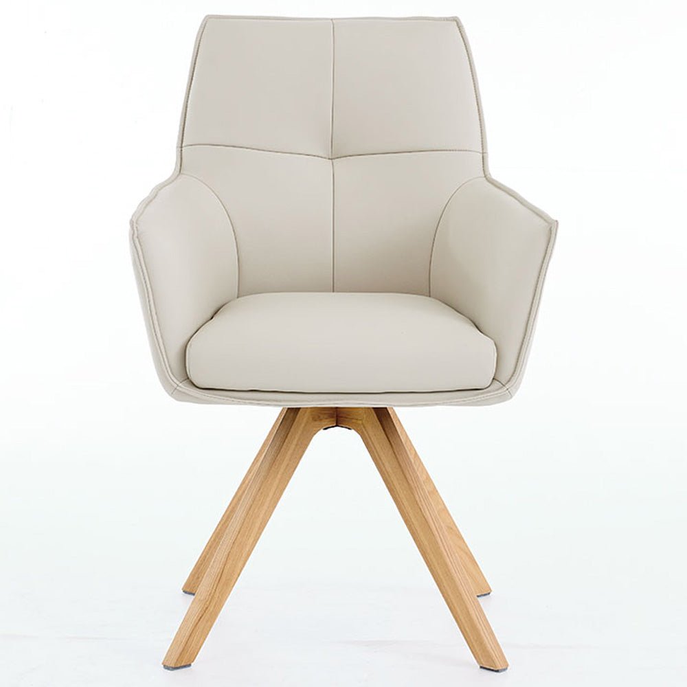 Light Grey Luxe Cross Stitch Swivel Chair with Wooden Legs - The Furniture Warehouse