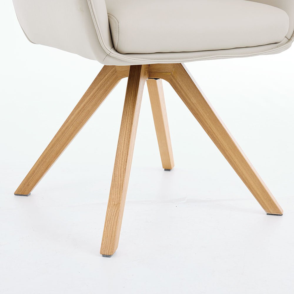 Light Grey Luxe Cross Stitch Swivel Chair with Wooden Legs - The Furniture Warehouse