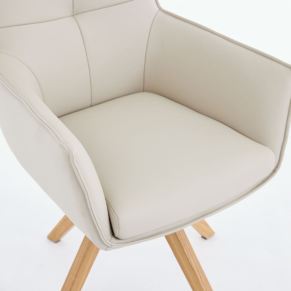 Light Grey Luxe Cross Stitch Swivel Chair with Wooden Legs - The Furniture Warehouse