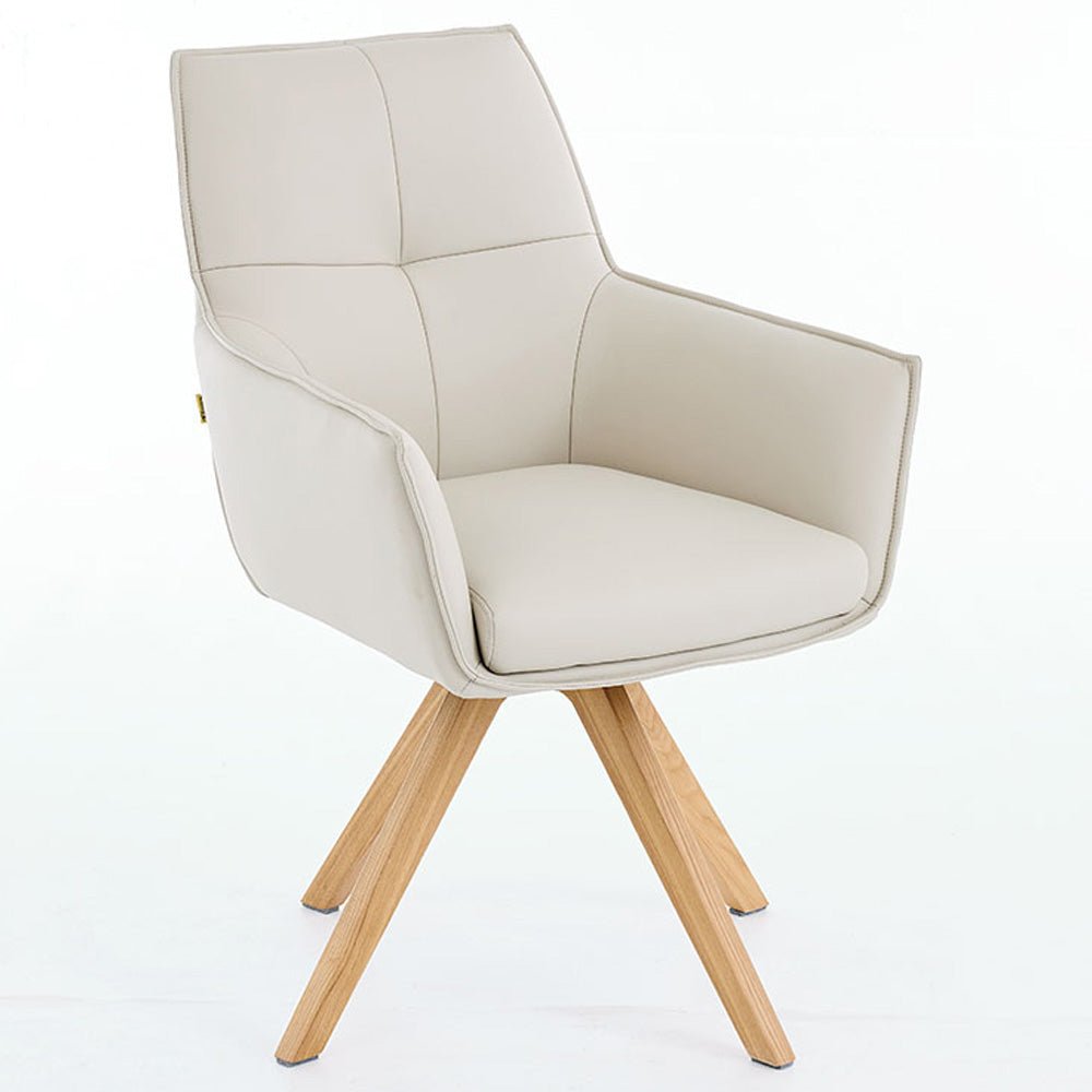 Light Grey Luxe Cross Stitch Swivel Chair with Wooden Legs - The Furniture Warehouse