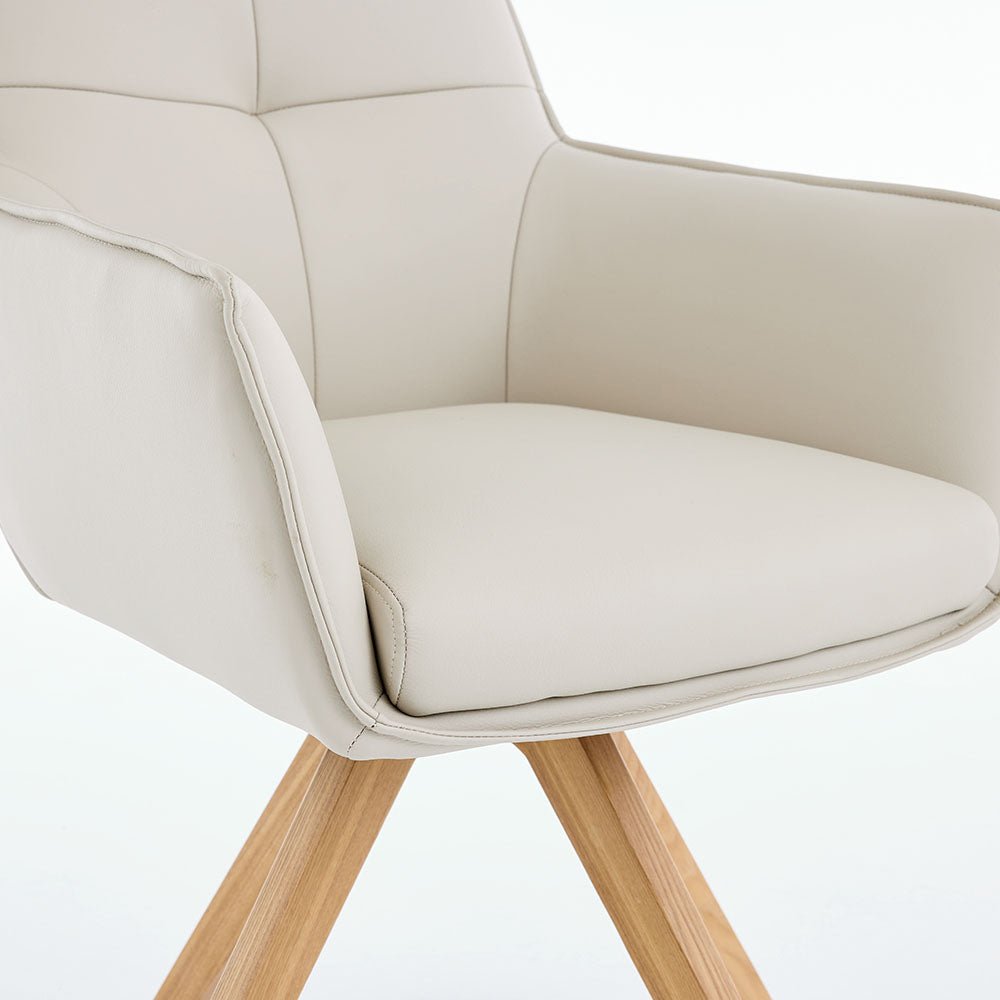 Light Grey Luxe Cross Stitch Swivel Chair with Wooden Legs - The Furniture Warehouse