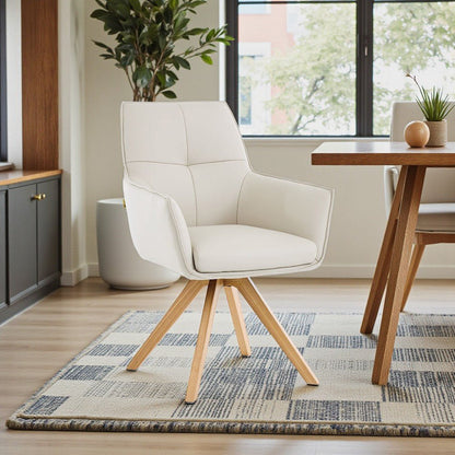 Light Grey Luxe Cross Stitch Swivel Chair with Wooden Legs - The Furniture Warehouse