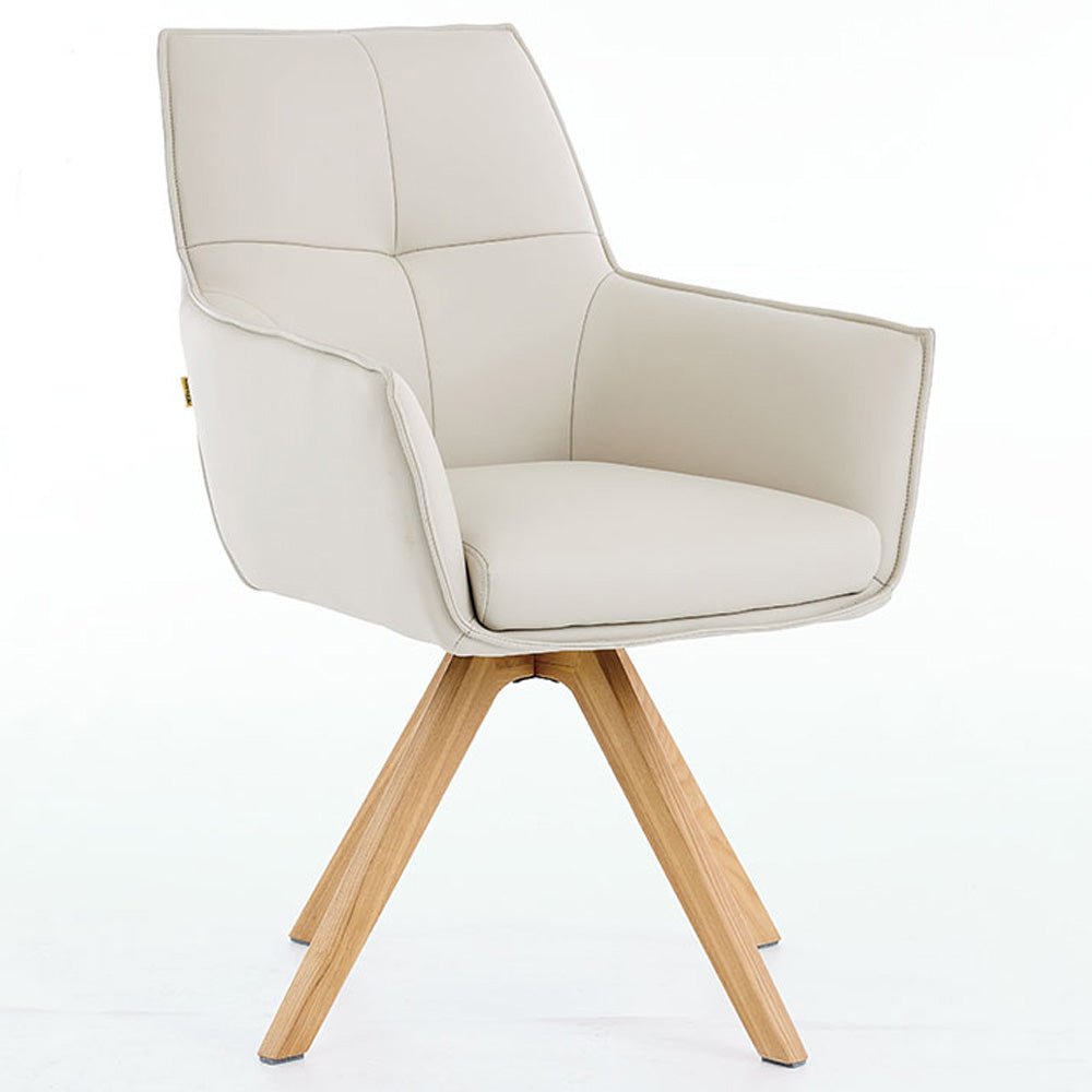 Light Grey Luxe Cross Stitch Swivel Chair with Wooden Legs - The Furniture Warehouse