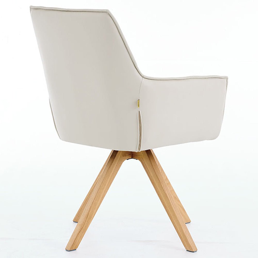 Light Grey Luxe Cross Stitch Swivel Chair with Wooden Legs - The Furniture Warehouse