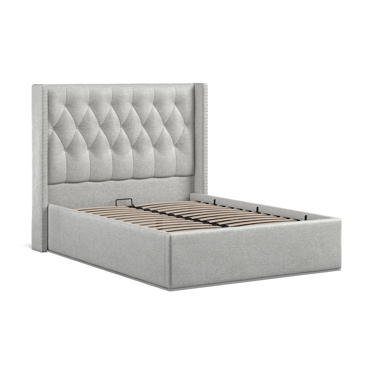 Lowick Grey Linen Double Upholstered Ottoman Bed Frame - The Furniture Warehouse