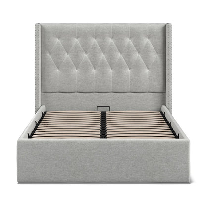 Lowick Grey Linen Double Upholstered Ottoman Bed Frame - The Furniture Warehouse
