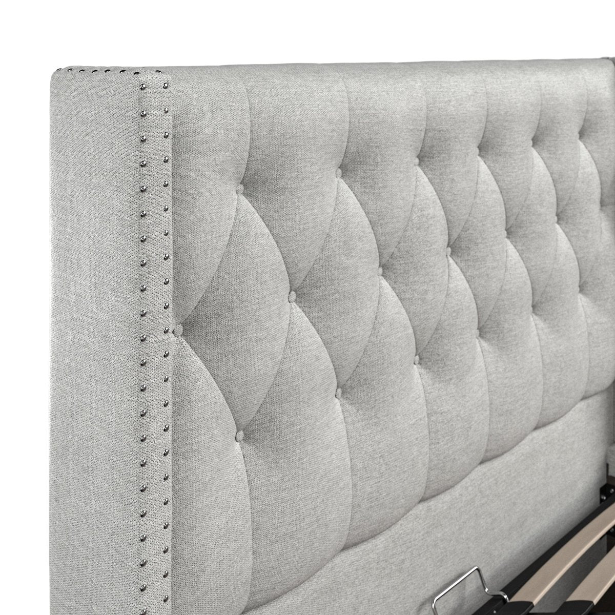 Lowick Grey Linen Double Upholstered Ottoman Bed Frame - The Furniture Warehouse