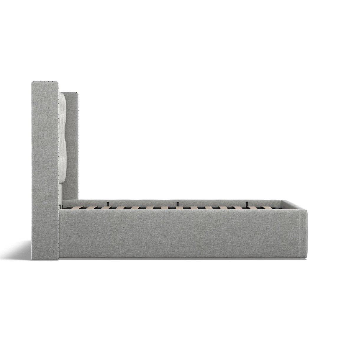 Lowick Grey Linen Double Upholstered Ottoman Bed Frame - The Furniture Warehouse