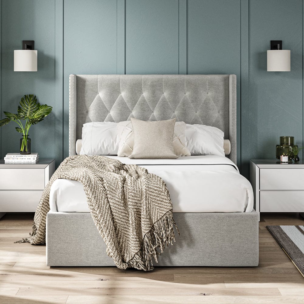 Lowick Grey Linen Double Upholstered Ottoman Bed Frame - The Furniture Warehouse