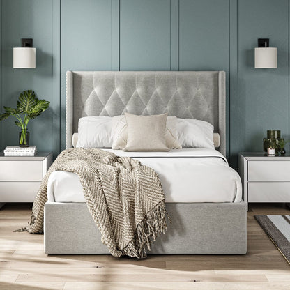 Lowick Grey Linen Double Upholstered Ottoman Bed Frame - The Furniture Warehouse
