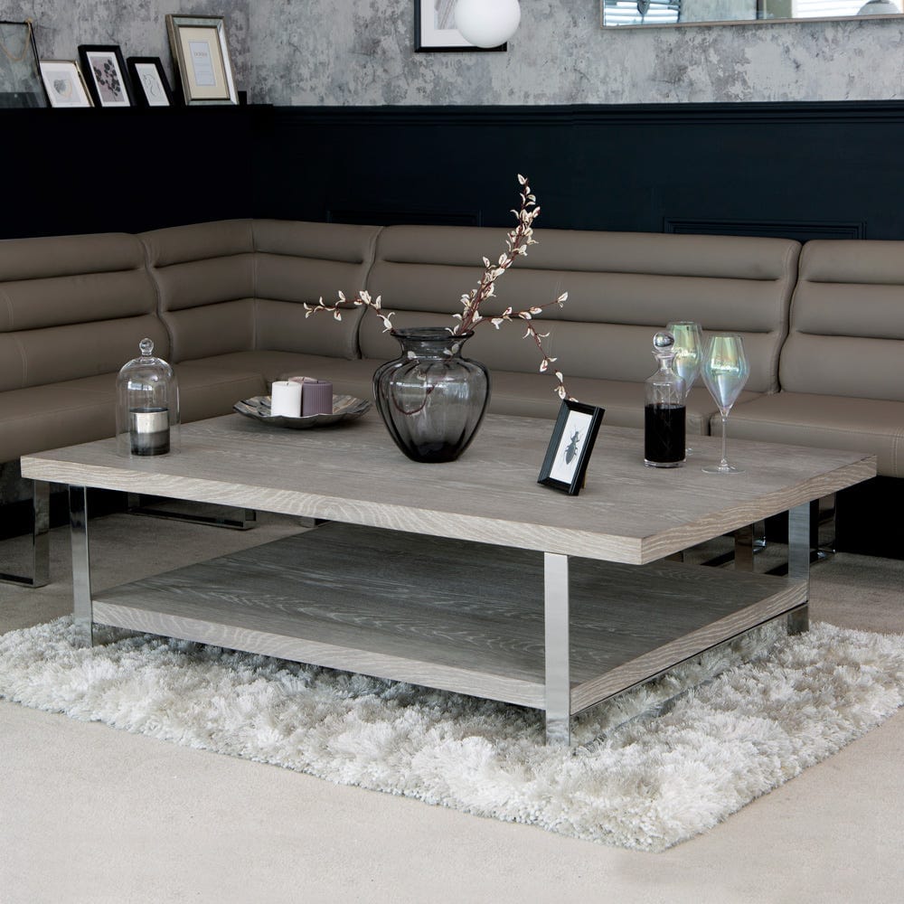 Milan Chrome &amp; Oak Large Coffee Table - The Furniture Warehouse