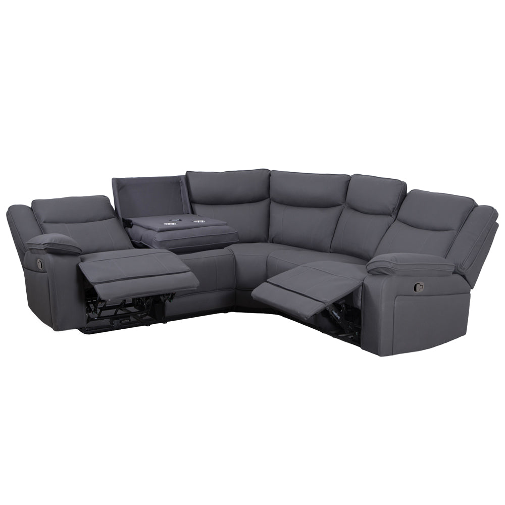 Milan Mocha Manual Corner Sofa with Console - The Furniture Warehouse