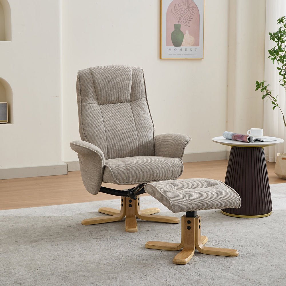 Missouri Swivel Recliner &amp; Foot Stool - Camel - The Furniture Warehouse