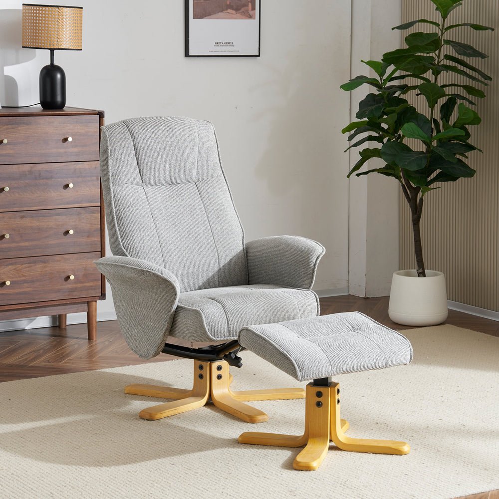 Missouri Swivel Recliner &amp; Foot Stool - Lunar - The Furniture Warehouse