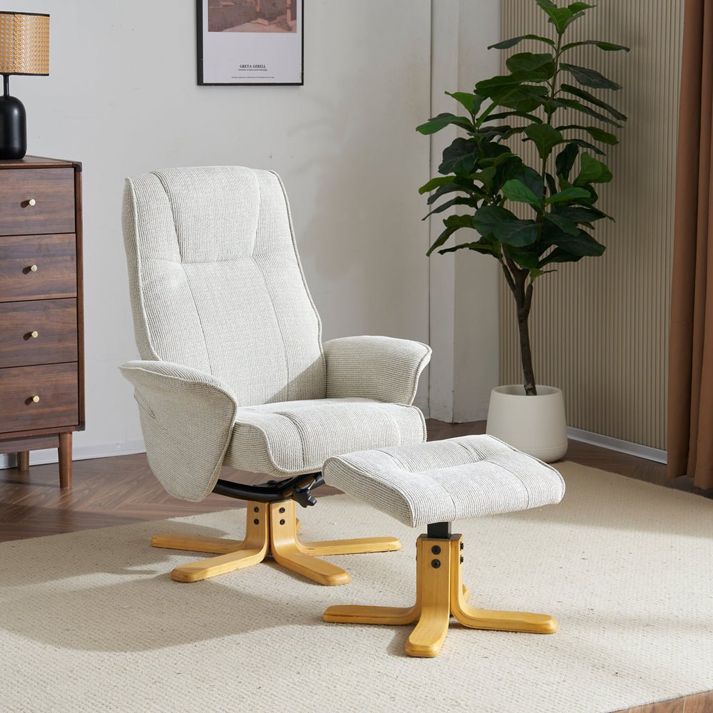 Missouri Swivel Recliner &amp; Foot Stool - Marzipan - The Furniture Warehouse