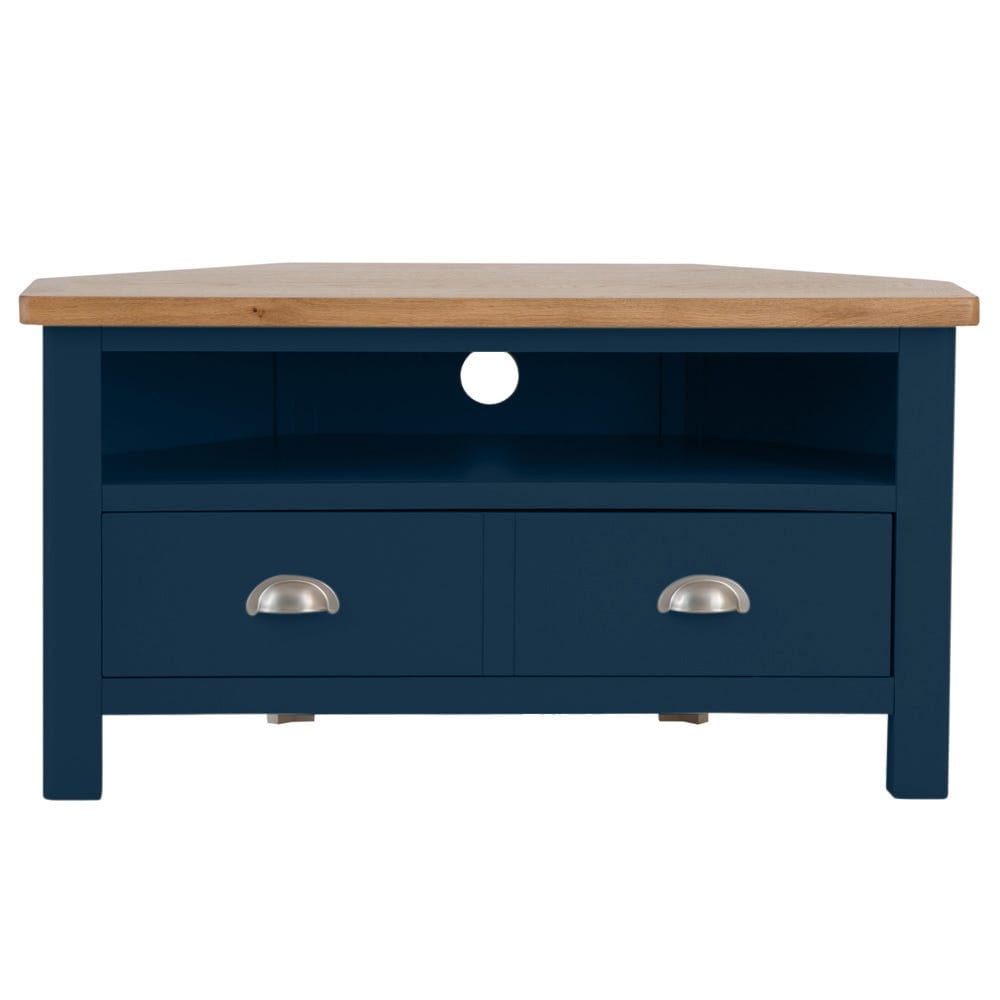 Rutland Blue Painted Oak Corner TV Unit