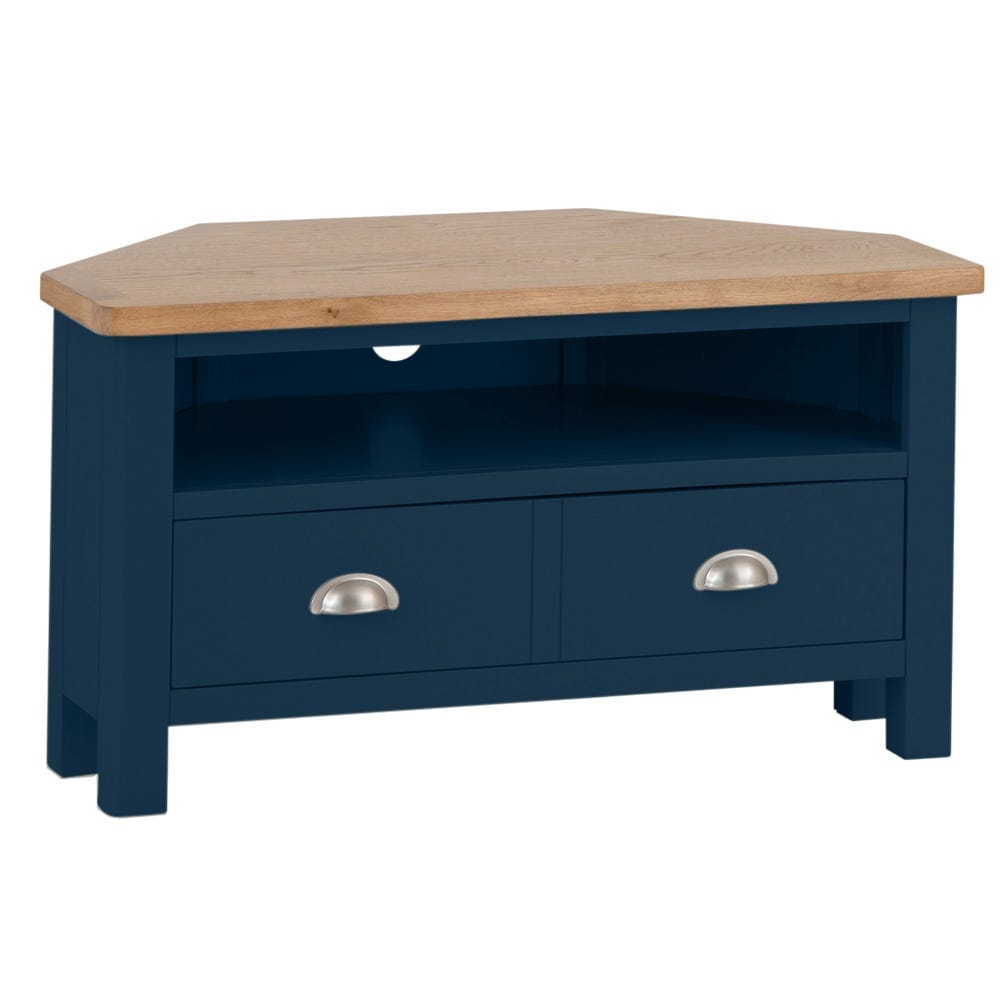 Rutland Blue Painted Oak Corner TV Unit