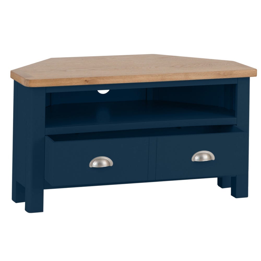 Rutland Blue Painted Oak Corner TV Unit