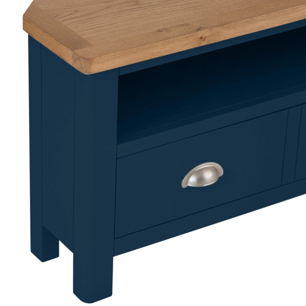 Rutland Blue Painted Oak Corner TV Unit