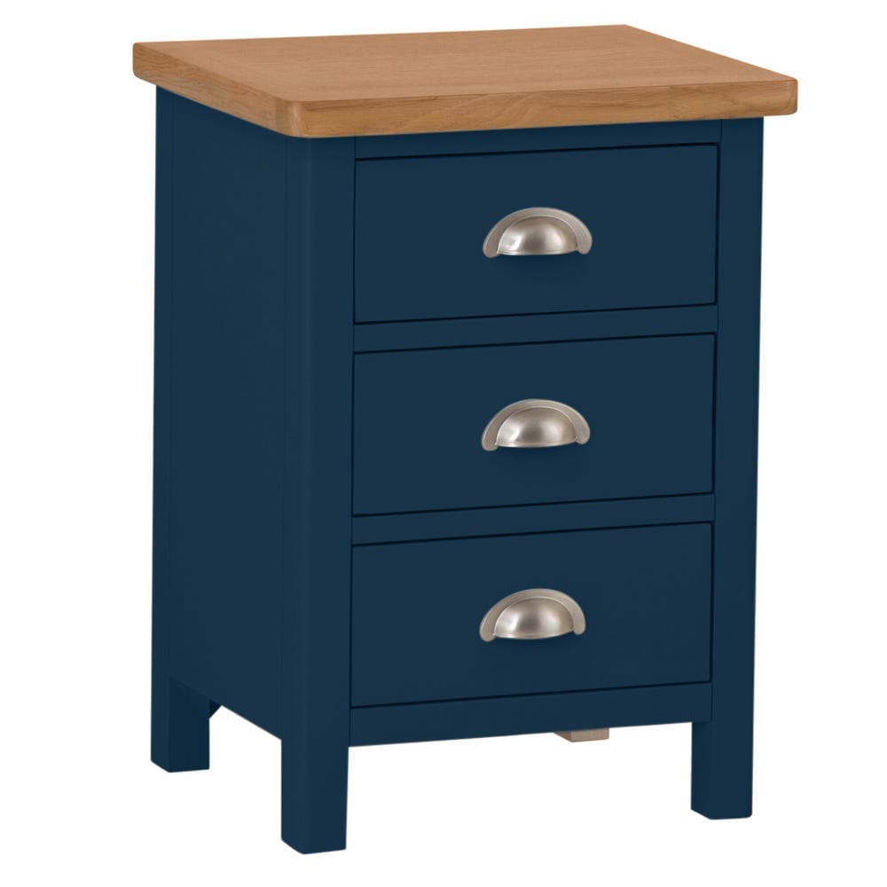 Rutland Blue Painted Oak 3 Drawer Large Bedside Table