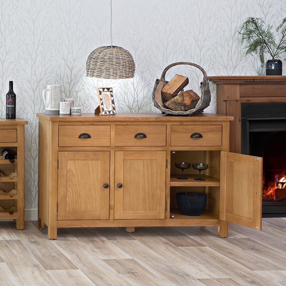 Rutland Oak 3 Door 3 Drawer Large Sideboard