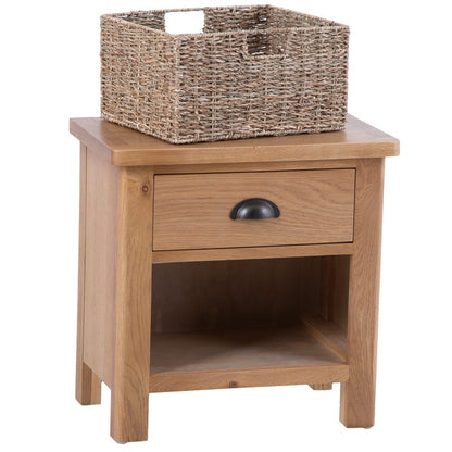 Rutland Oak 1 Drawer 1 Wicker Basket Cabinet