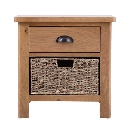 Rutland Oak 1 Drawer 1 Wicker Basket Cabinet