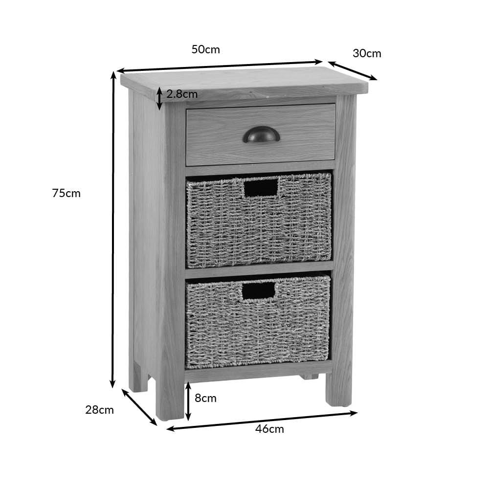 Rutland Oak 1 Drawer 2 Wicker Basket Cabinet