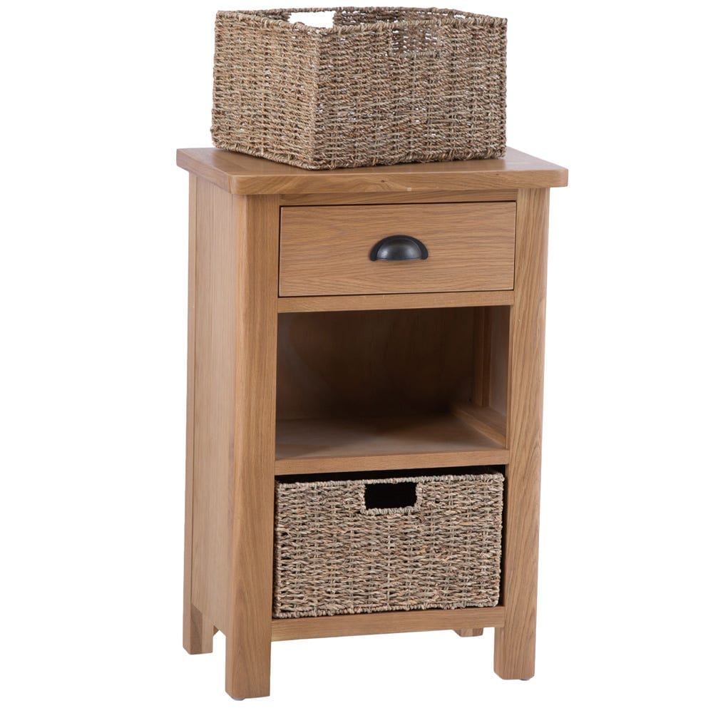 Rutland Oak 1 Drawer 2 Wicker Basket Cabinet