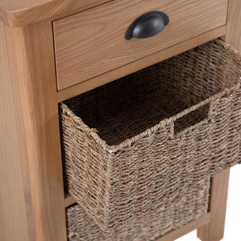 Rutland Oak 1 Drawer 2 Wicker Basket Cabinet