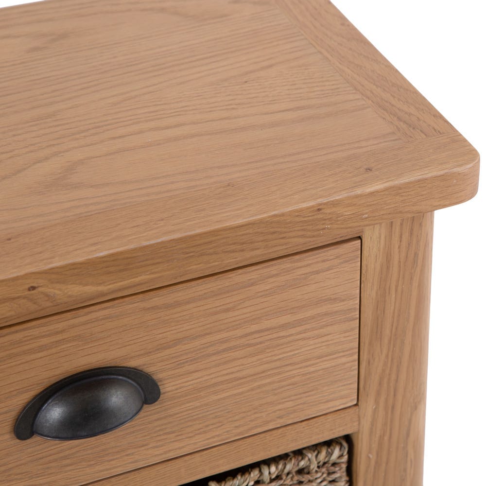 Rutland Oak 1 Drawer 2 Wicker Basket Cabinet