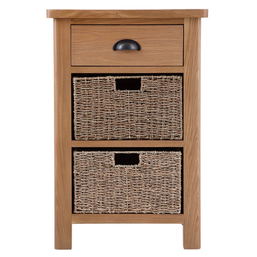 Rutland Oak 1 Drawer 2 Wicker Basket Cabinet