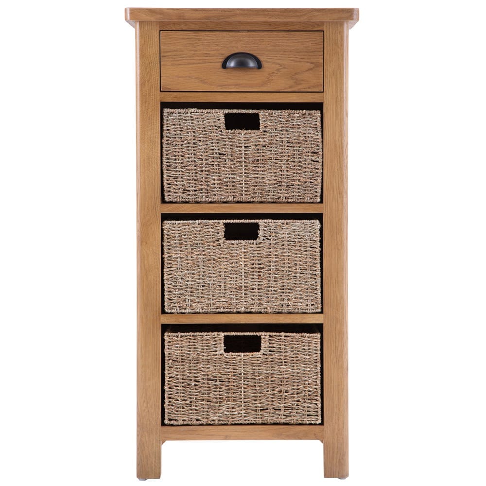 Rutland Oak 1 Drawer 3 Wicker Basket Cabinet