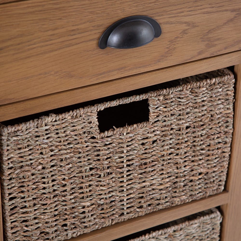 Rutland Oak 1 Drawer 3 Wicker Basket Cabinet