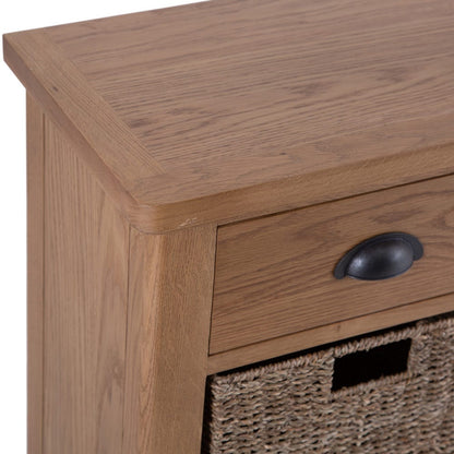 Rutland Oak 2 Drawer 4 Wicker Basket Cabinet