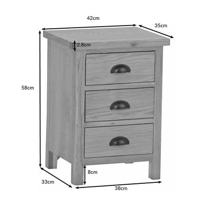 Rutland Oak 3 Drawer Large Bedside Table