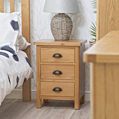 Rutland Oak 3 Drawer Large Bedside Table