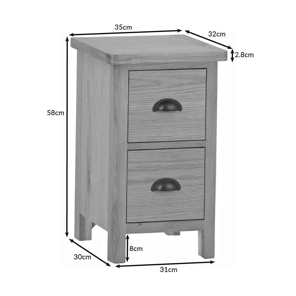 Rutland Oak 2 Drawer Slim Bedside Table