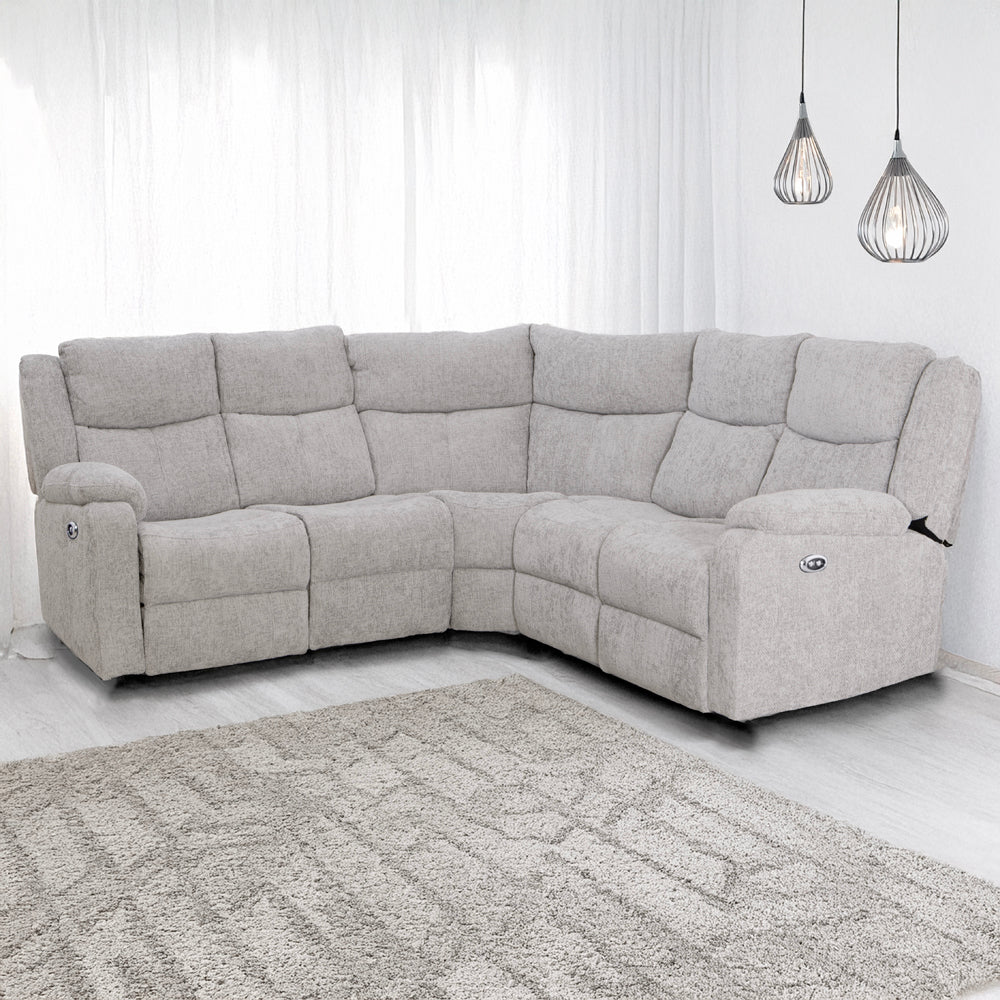 Rome Silver Power Corner Sofa with Console - The Furniture Warehouse