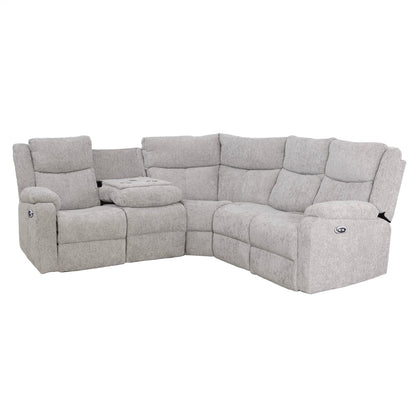 Rome Silver Power Corner Sofa with Console - The Furniture Warehouse