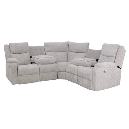 Rome Silver Power Corner Sofa with Console - The Furniture Warehouse
