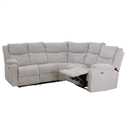 Rome Silver Power Corner Sofa with Console - The Furniture Warehouse