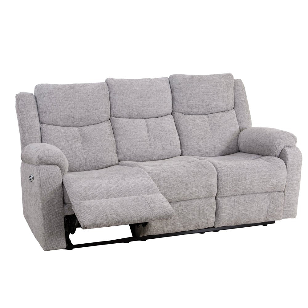 Rome Silver Power Recliner 3 Seater Sofa without Console - The Furniture Warehouse