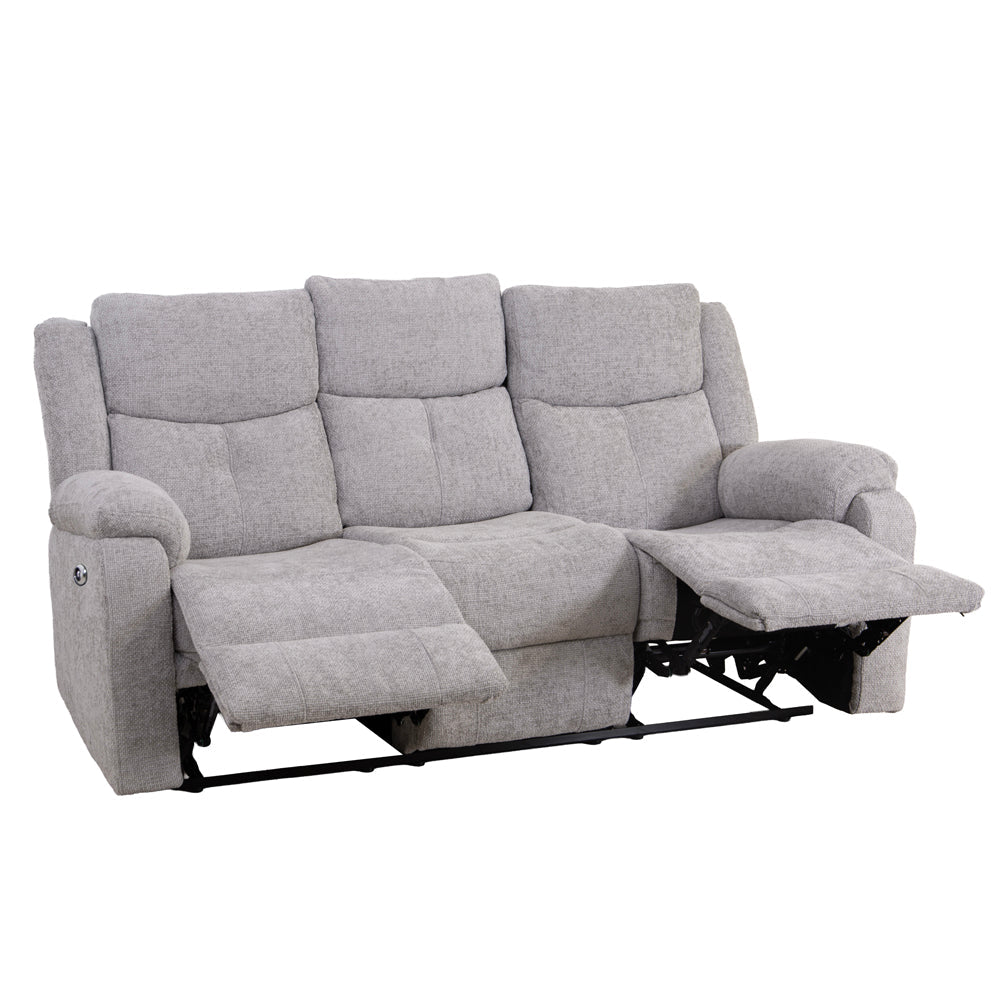 Rome Silver Power Recliner 3 Seater Sofa without Console - The Furniture Warehouse